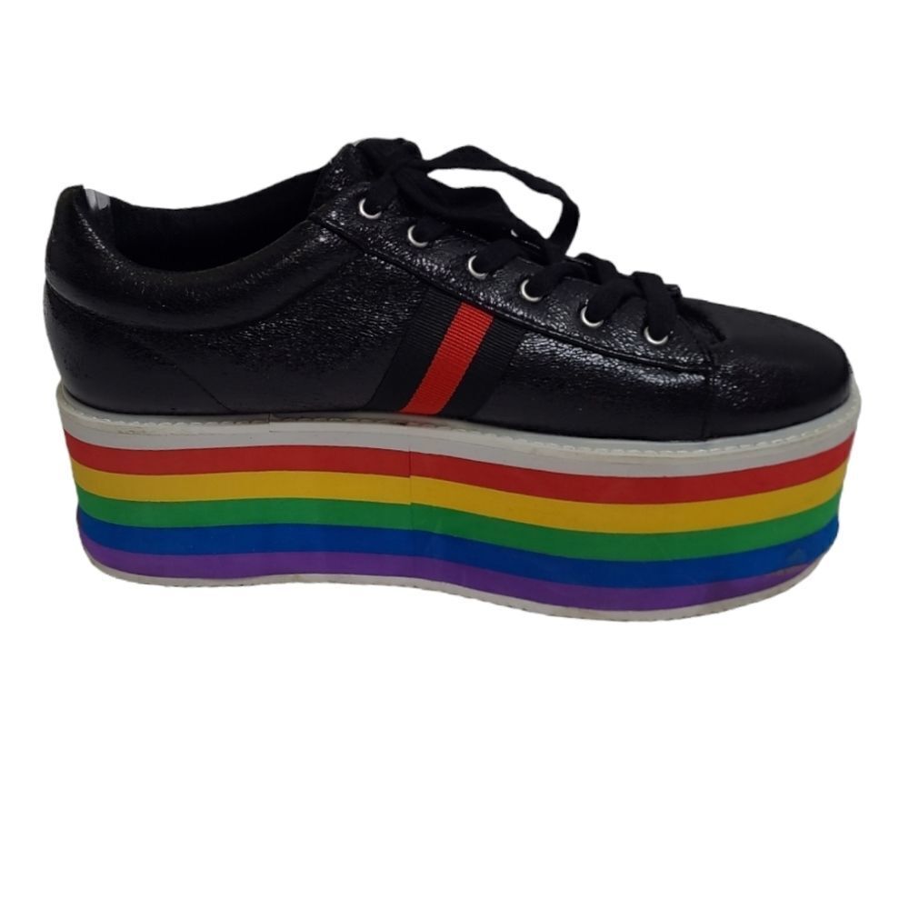 CAPE ROBBIN Momo platform sneaker rainbow‎ black metallic lace up clowncore 10